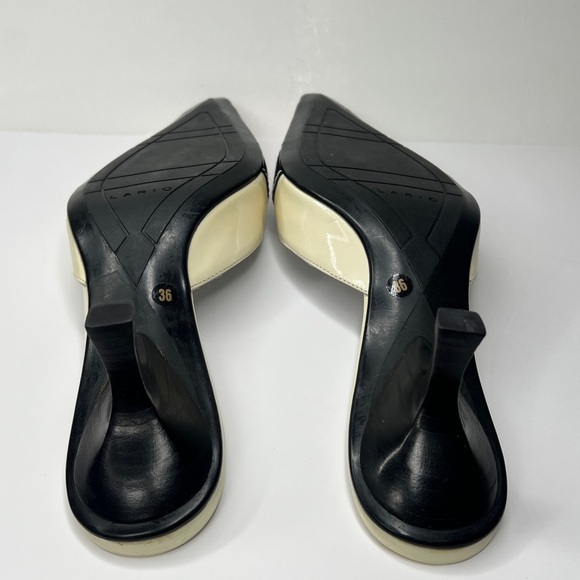 Lario Sz 36 Kitten Heel Patent Leather Ribbon Pointed Toe Slip On Mules Shoes - Picture 9 of 13